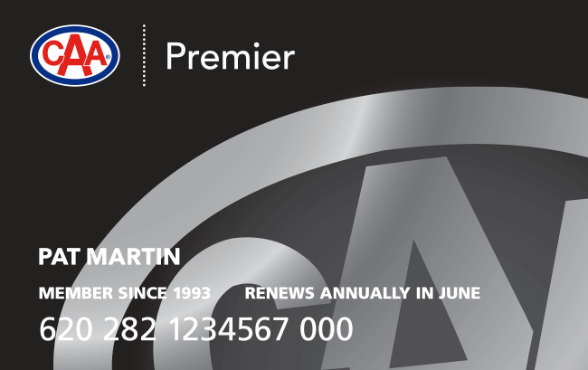 A black CAA Premier membership card