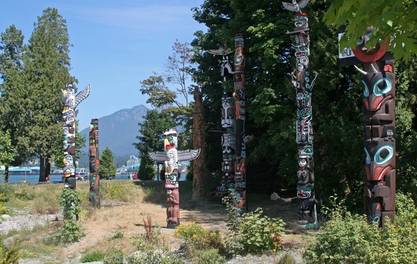 The totem pole display area in Staley Park, Vancouver. 