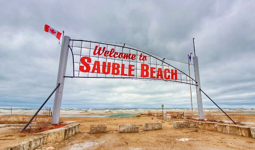 Welcome to Sauble Beach sign.