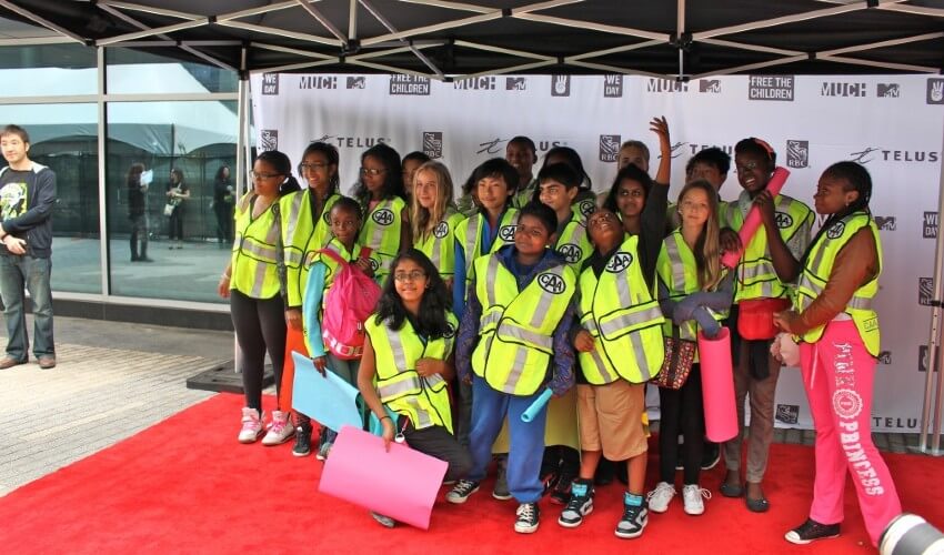 CAA School Safety Patrollers outside for photos at Toronto’s We Day event.