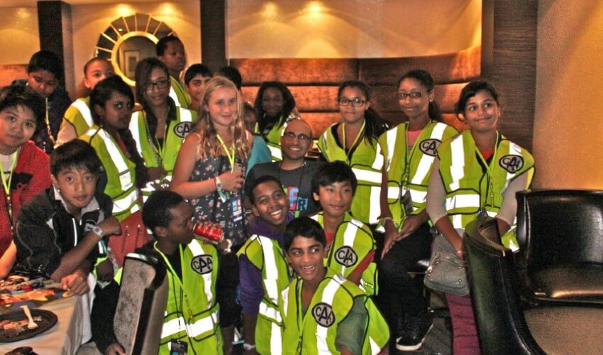 CAA School Safety Patrollers posing for photos.