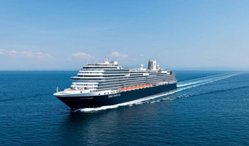 The Holland America Nieuw Statendam cruise ship sailing in the ocean.
