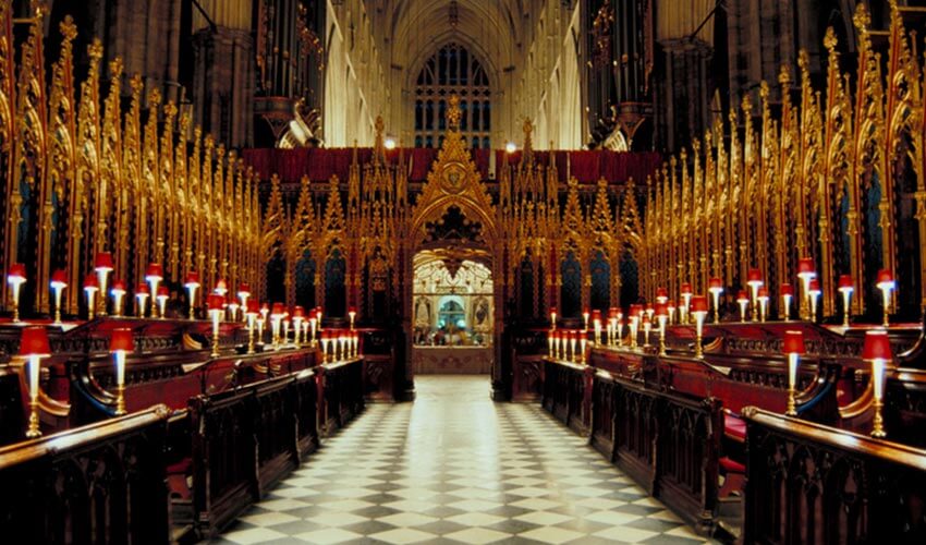 A view up the aisle in Westminister Abbey.
