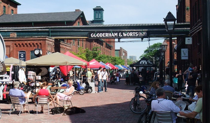 A busy festival at the Gooderham Worts Distillary District in Toronto.