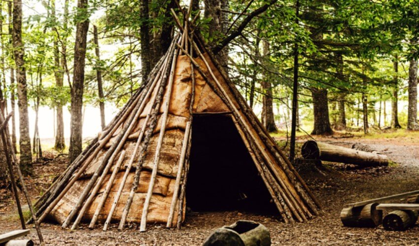 A traditional styled birch bark teepee.