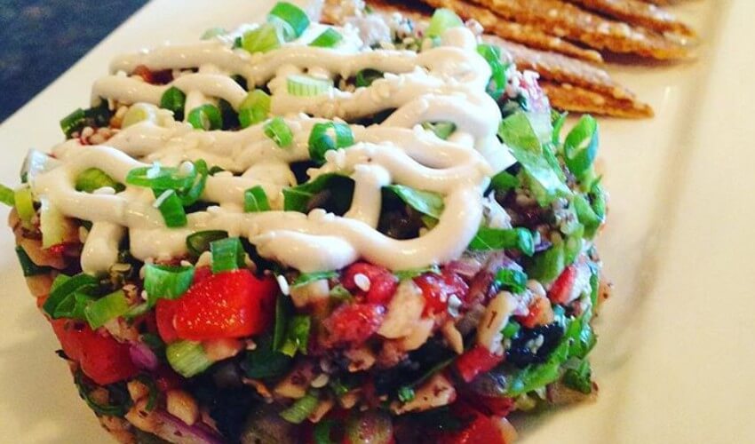 Mushroom and watermelon ceviche with a side of homemade chips. 
