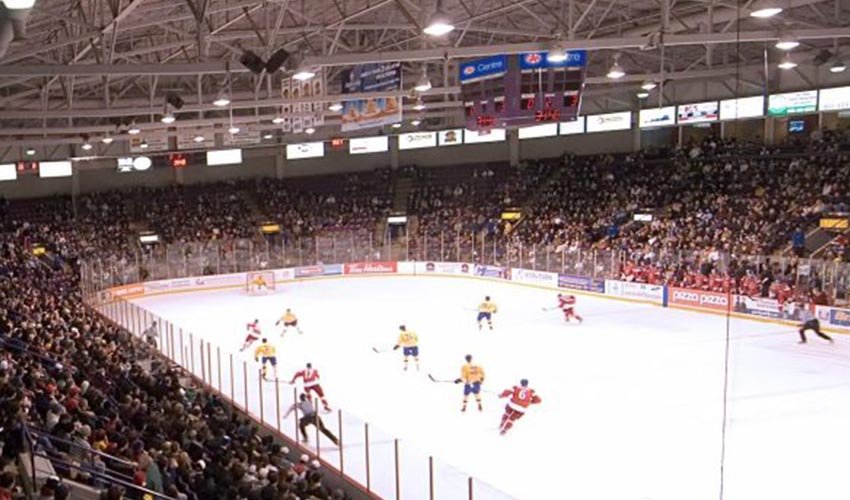 A hockey game inside CAA Centre.