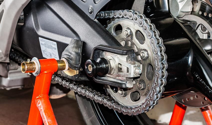 Close up of motorcycle chain.