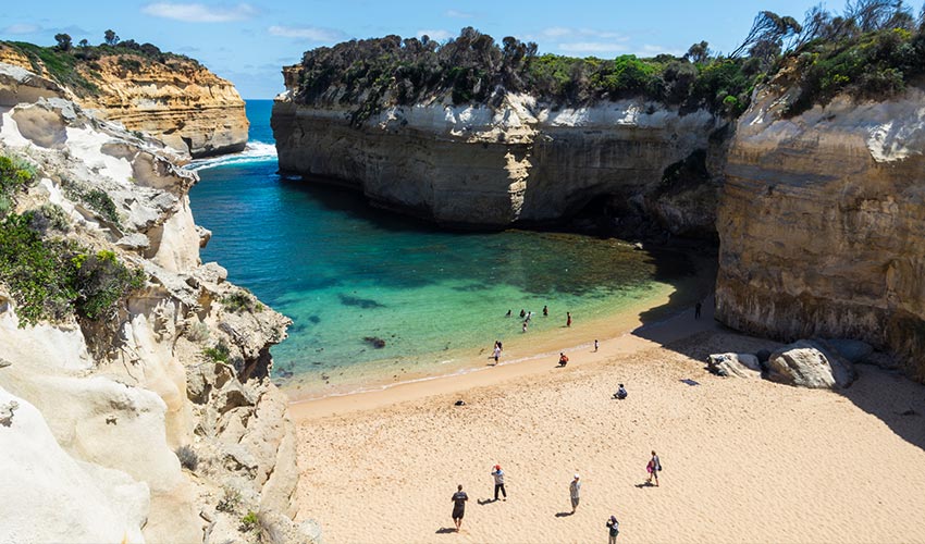 Looking down on Lord Ard Gorge which runs along the Great Ocean Road, Australia.