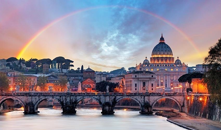 A rainbow appearing over the Vatican.
