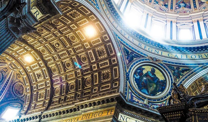 Intricate artwork on the ceiling of the Sistine Chapel.