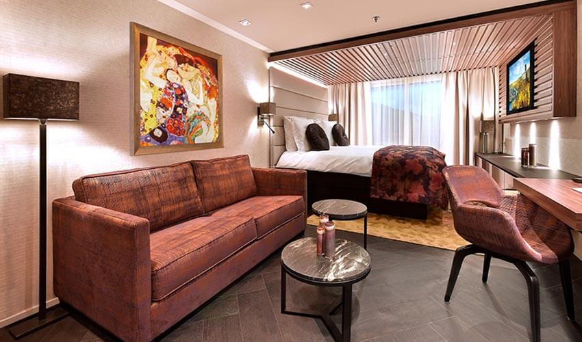 A luxurious room on board the AmaMagna cruise ship.