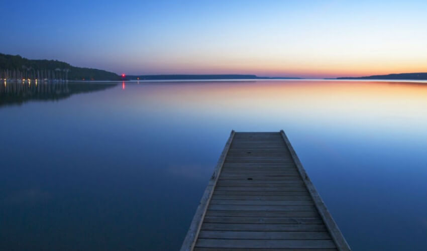 Evening view of a beautiful dock in Goderich, Ontario.
