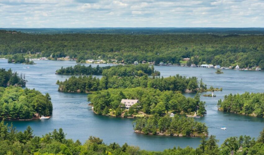 Kingston waterfront with small islands.