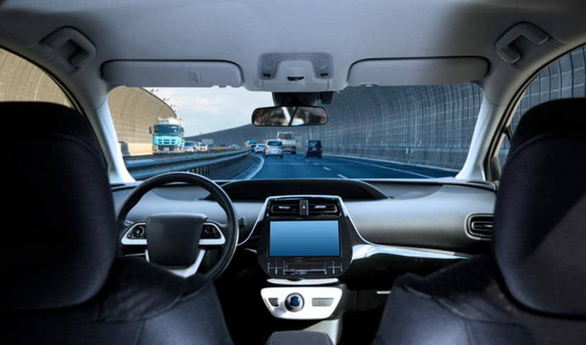 Interior of a self-driving vehicle.