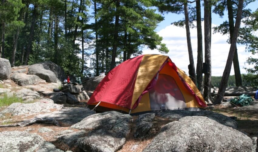 A back-country campsite on McKenzie Bay in Kawnipi Lake, Quetico Provincial Park.
