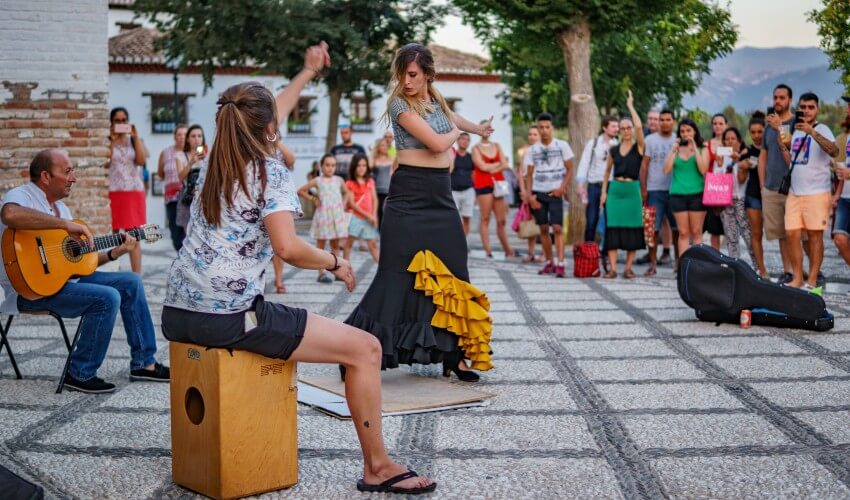 Dancing flamenco in Alhambra, St Nicolas Viewpoint, Granada.