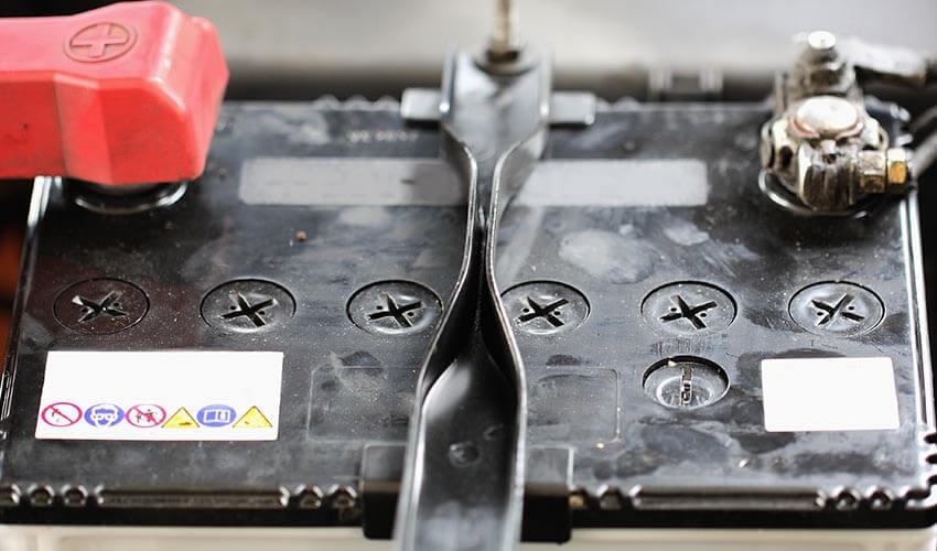 Close up of car battery.