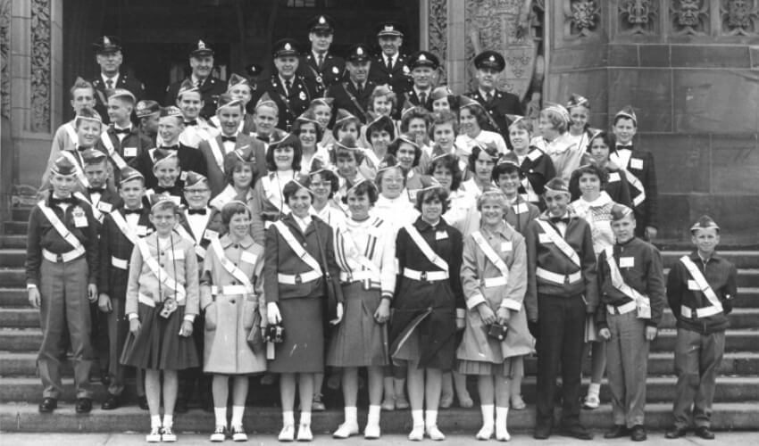 Historic CAA School Safety Patrol students in front of parliament.