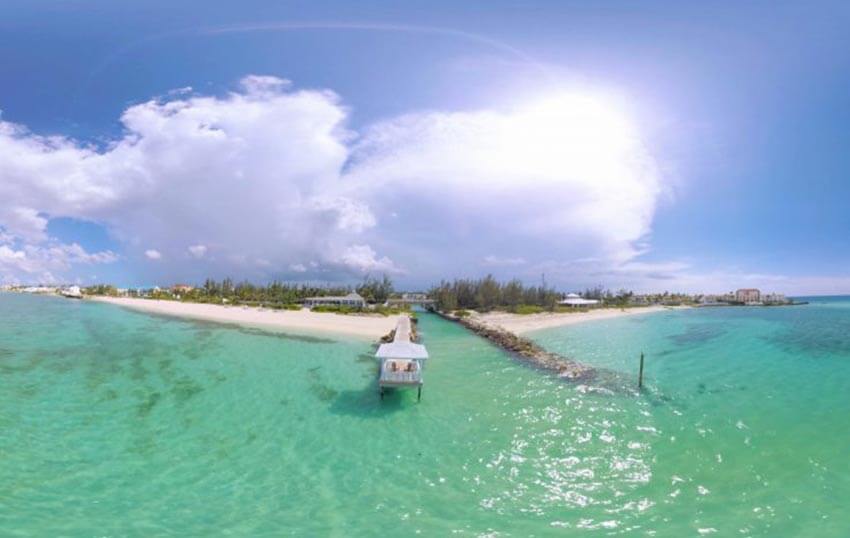 Aerial view of Blue Sail Cafe, Sandy Port Beach, New Providence Island.