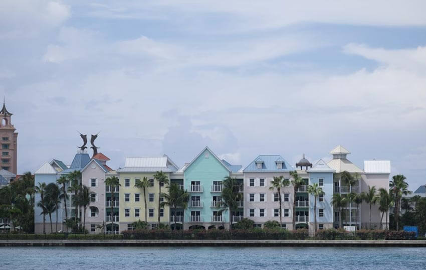 Buildings along the waterfront at Paradise Island.