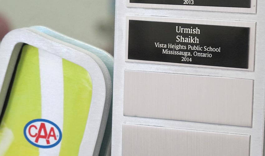 A close up of the CAA School Safety Patroller of the Year Award.