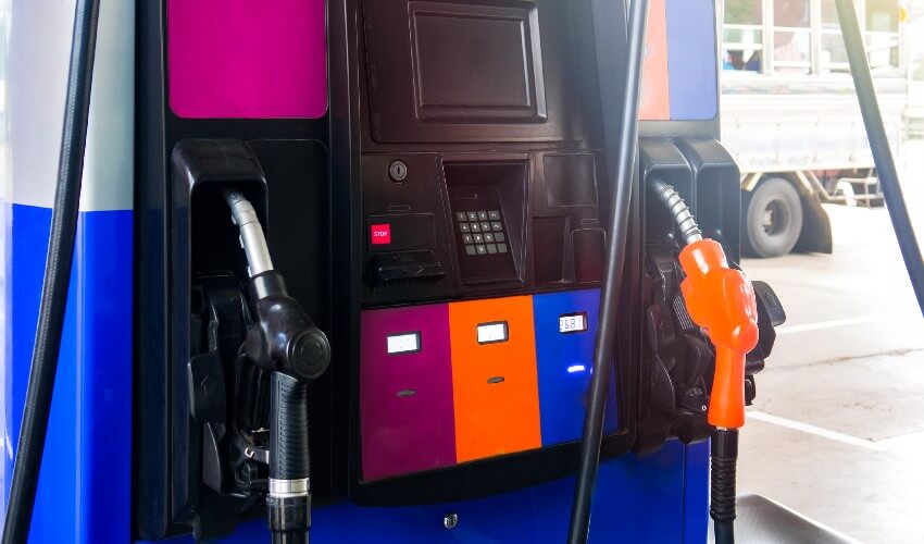 Close up of a gas pump at a gas station.