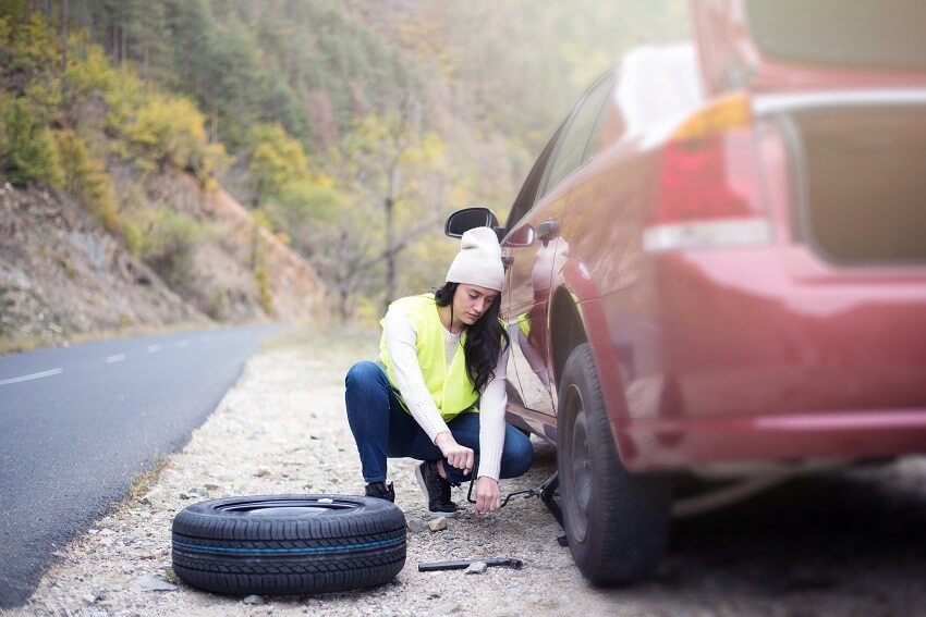 Problem with a car. A broken car on the road.