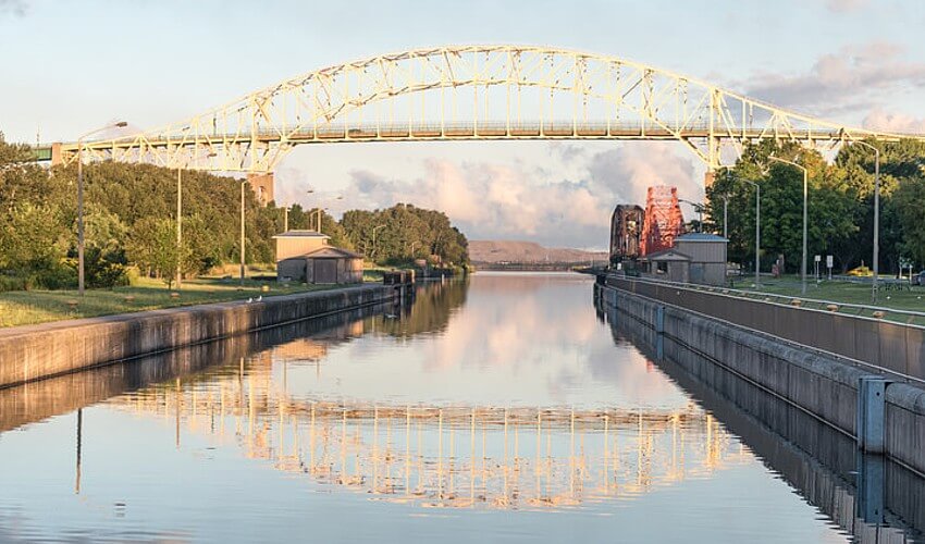 The International Bridge crossing above the St. Mary’s River.