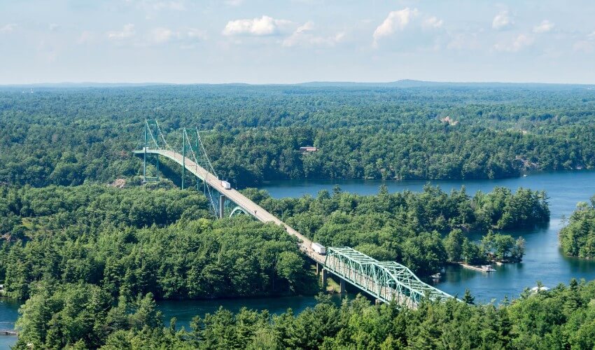 The Thousand Island Bridge – nestled within the trees from surrounding islands.