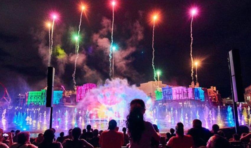 A fireworks display at night in Universal.