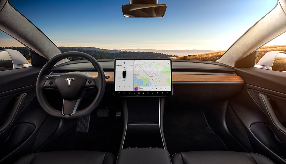 Interior of a car featuring digital dashboard displays