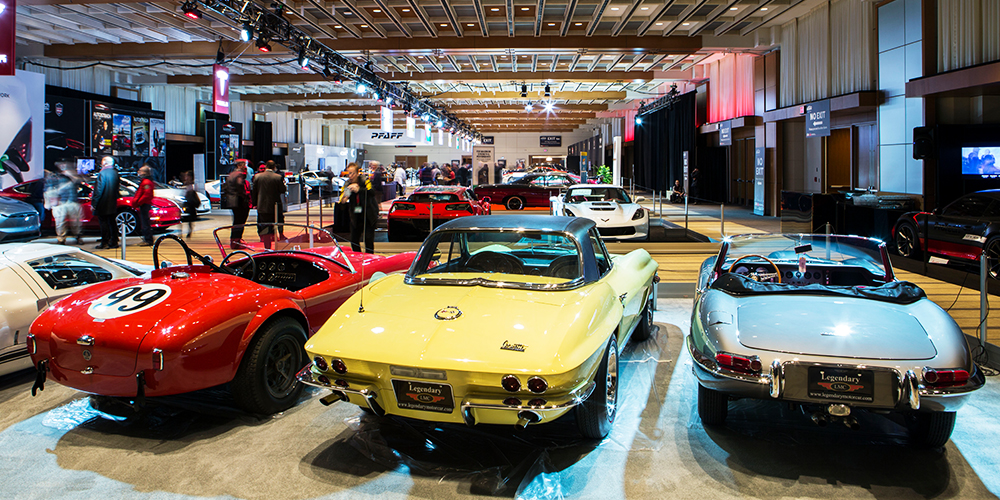 Red, yellow and blue convertibles on display at the 2018 Canadian International AutoShow