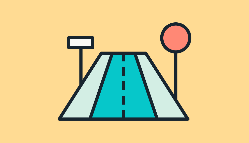 Illustration of two-lane street with stop sign ahead
