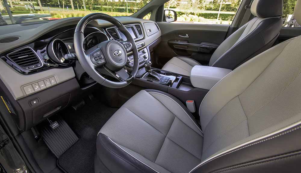 Kia lumbar support as featured in this interior shot of the front seat behind the steering wheel