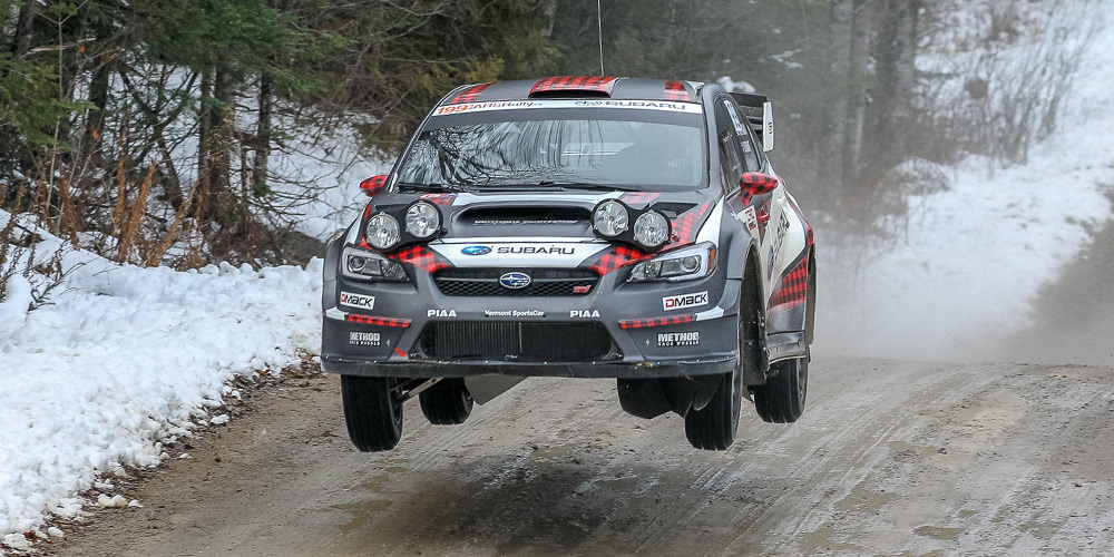 Rally car on snowy road