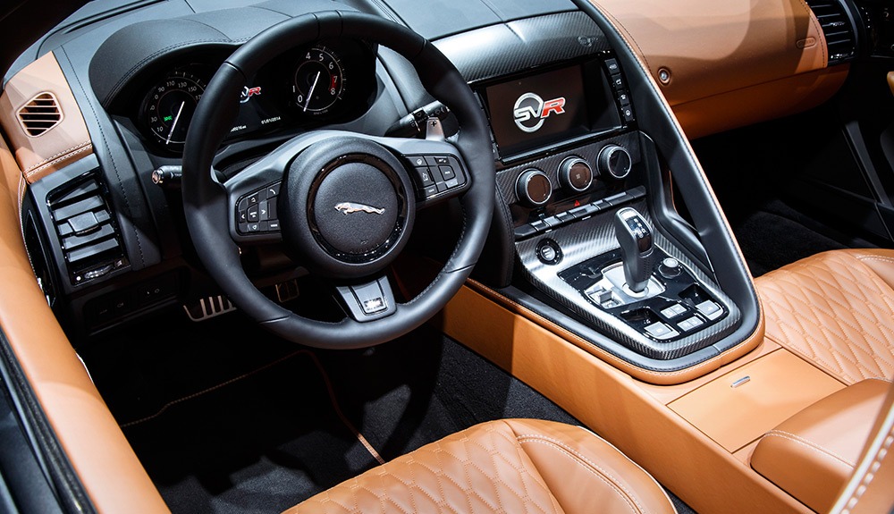 Luxurious brown leather interiors of the Jaguar F-Pace