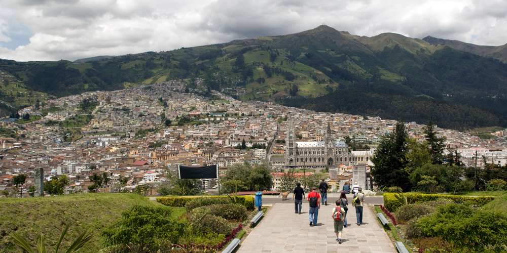 The mountainous terrain and sprawling city of Quito, Ecuador