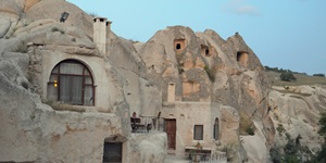 Cappadocia cave hotels, the rooms carved right into the slate rock in the Gorerne Valley in Turkey