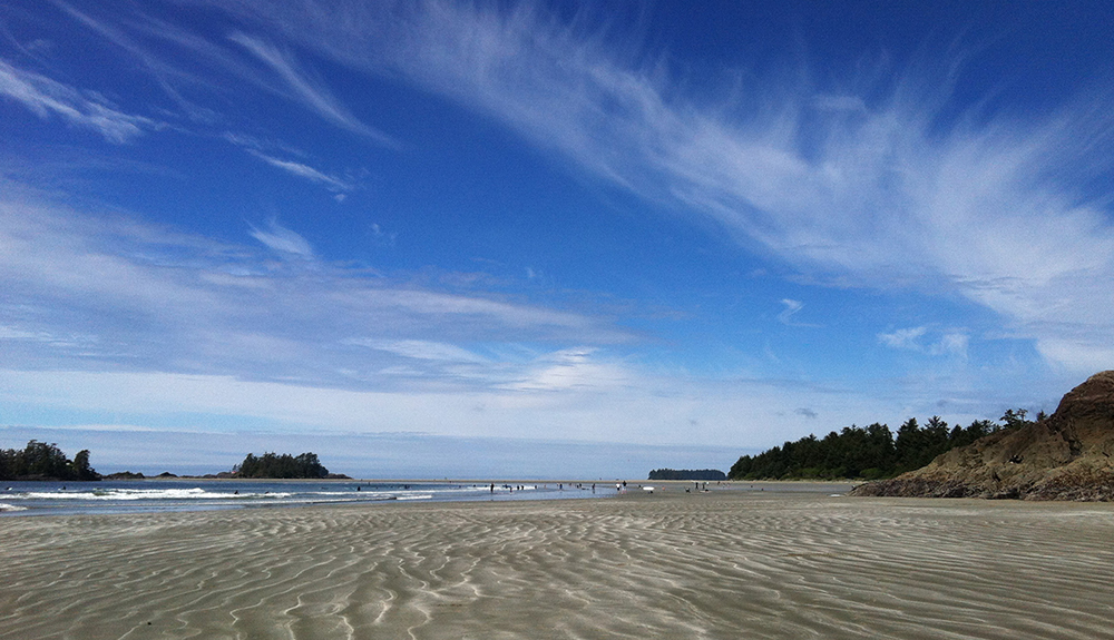 Wide sandy coastline at Chesterman Beach in British Columbia