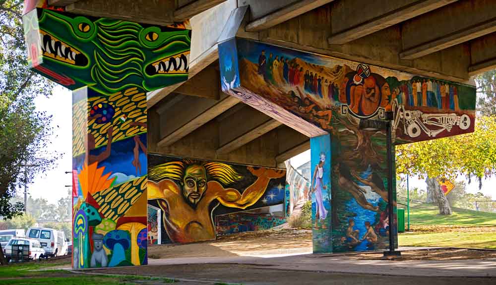 Vibrant murals at the Chicano Museum