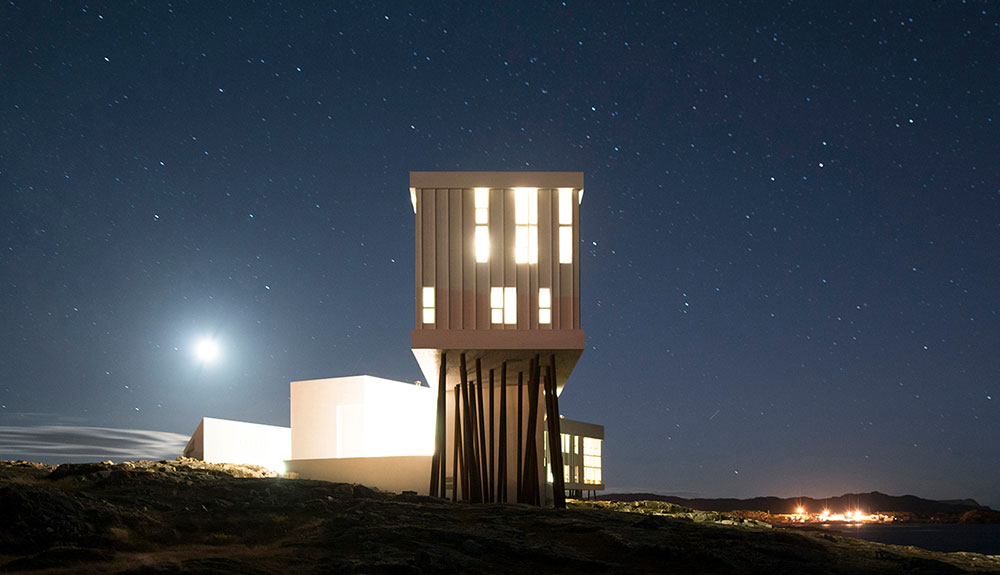 The unique angular Scandi-chic inn stands on stilts with stars above