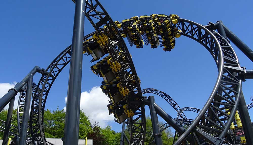 The loops of The Smiler roller coaster located in the U.K.
