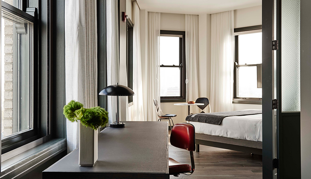 A room at The Robey Hotel in Chicago