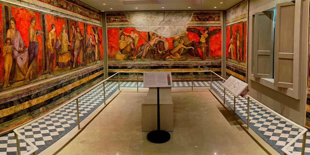 A watercolour copy of Pompeii's Villa of Mysteries fresco is on display at the Kelsey Museum of Archeology in Ann Arbor, Michigan