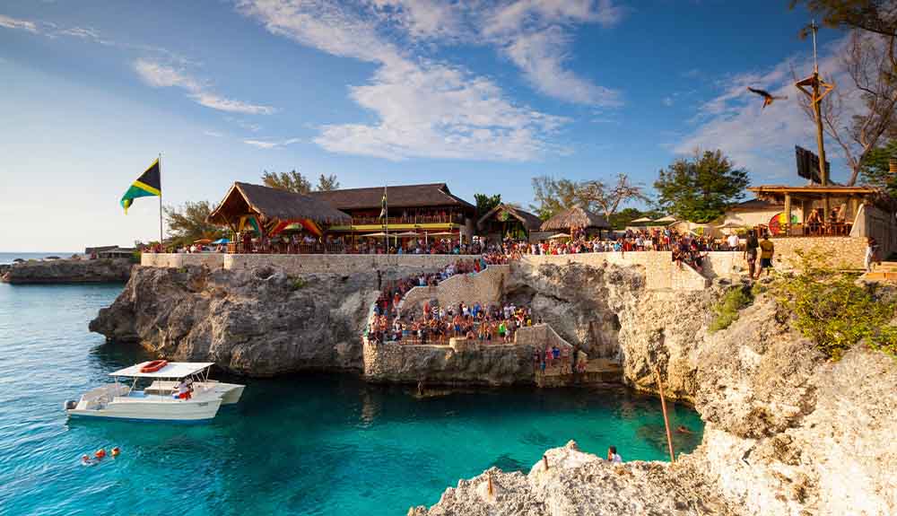 A view of the cliffs below Rick's Cafe in Negril, Jamaica