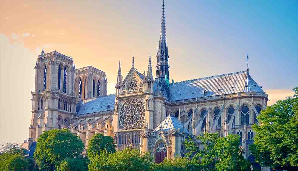 The Notre Dame cathedral in Paris is shown