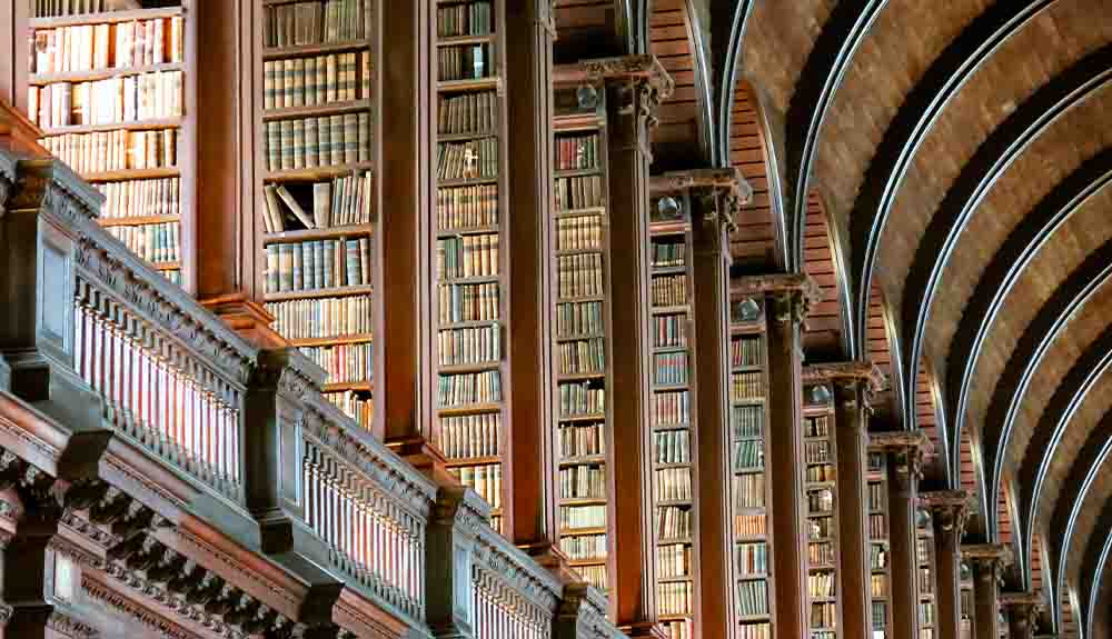 The Long Room Library at Trinity College is shown