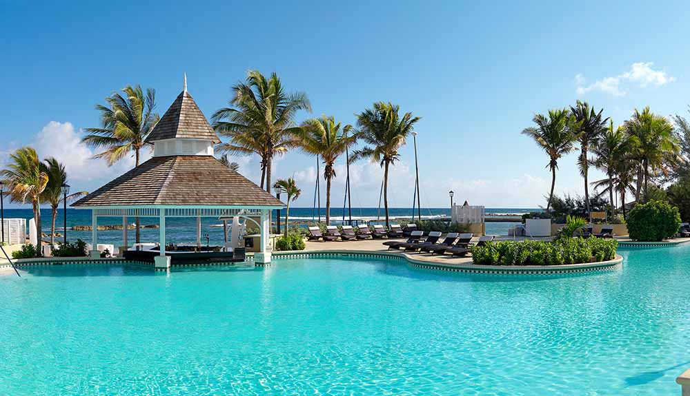 Wide shot view of the large pool at the luxurious Melia Braco Village