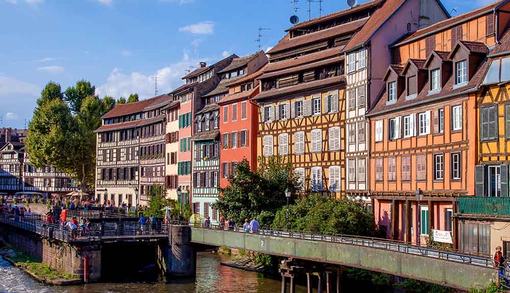 Colourful buildings along the river in Strasbourg